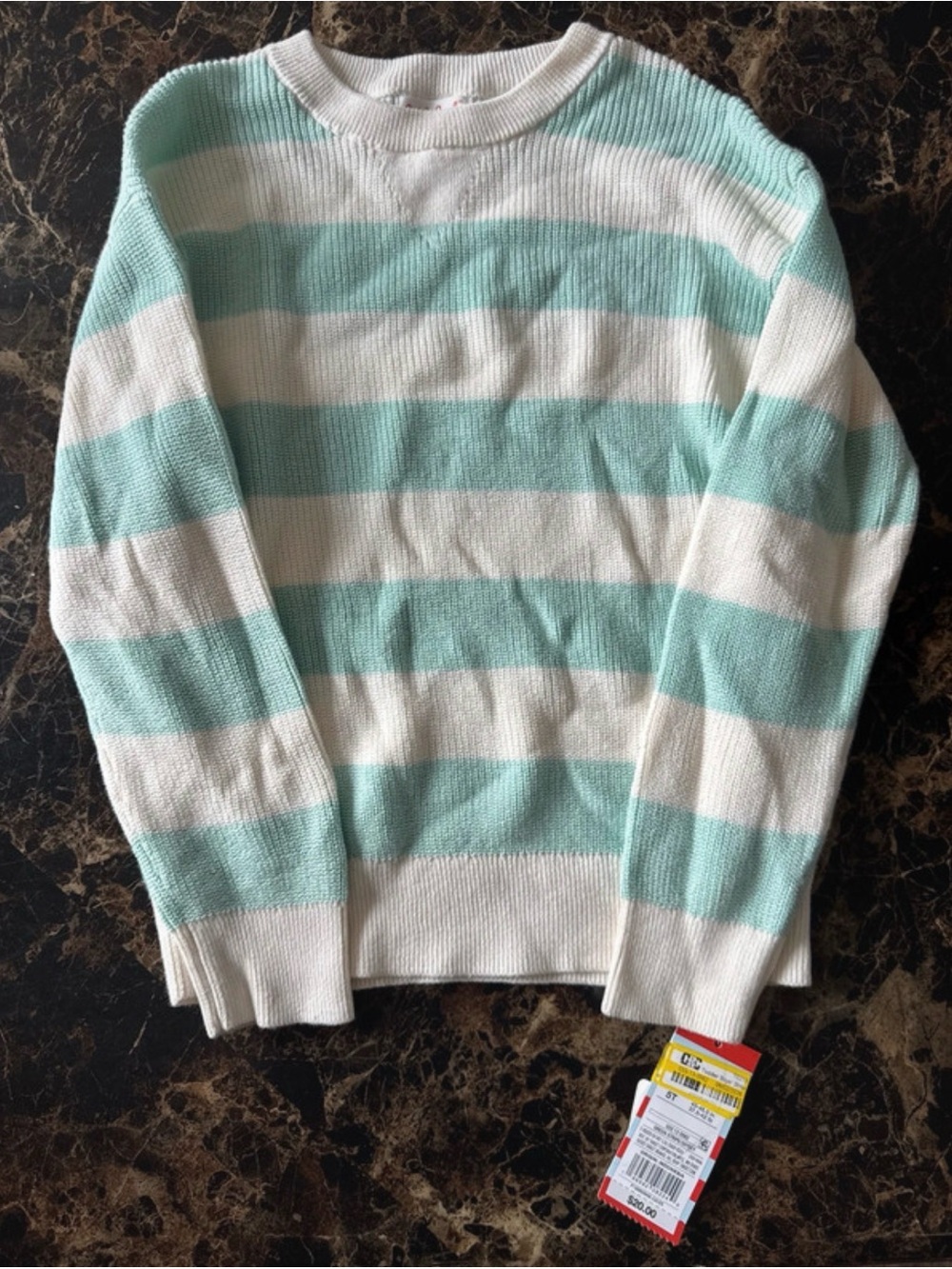 Cat & Jack Mint and White Striped Crewneck Sweater